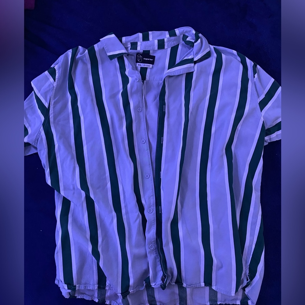 XXL Button Down Striped Shirt (White, Light Blue, and Green)